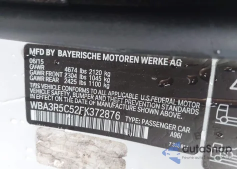 2015 BMW 435I xDrive z USA, uszkodzony, nr VIN WBA3R5C52FK372876